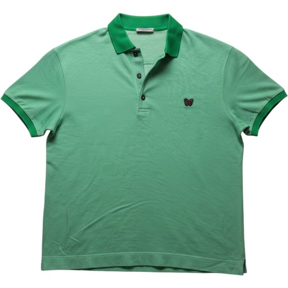 Bottega Veneta Tops - Bottega Veneta Green Cotton Pique Butterfly Logo Polo Shirt Made in Italy Sz 48
